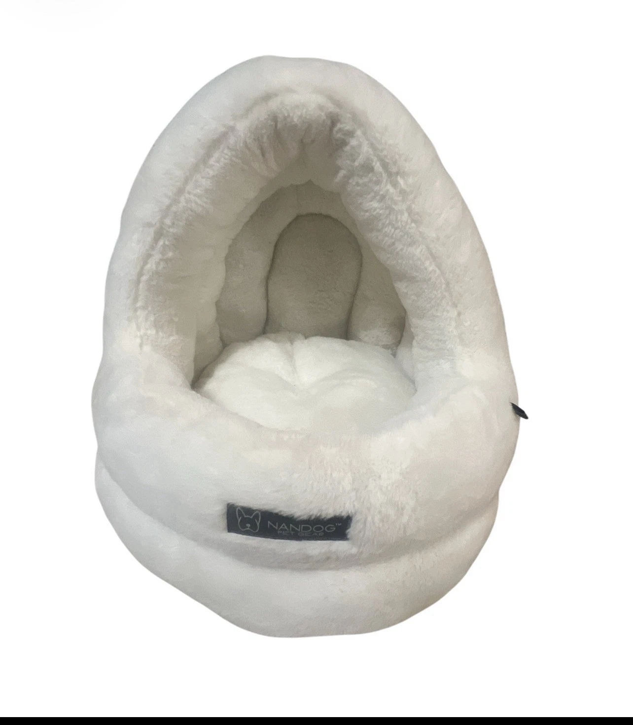 Nandog Pet Gear White Plush Fish Cave Cat & Dog Bed Small Breed