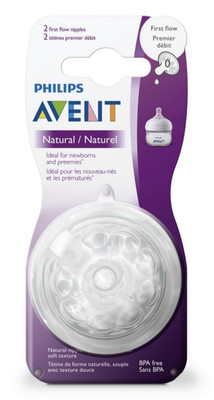 2 - Philips Avent Natural First Flow Nipples - Newborn Preemies - 2-Pack - NEW