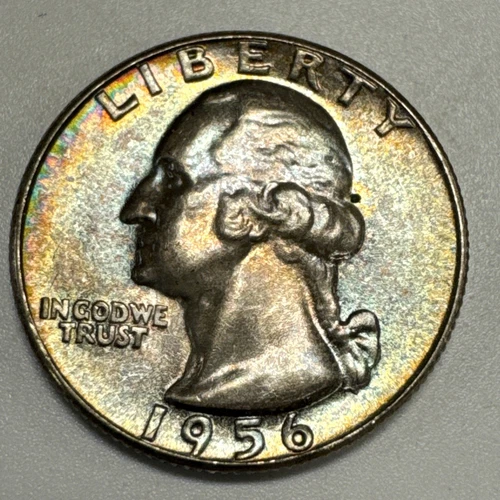 1956 Washington Silver Quarter Gem BU Rainbow Toning.