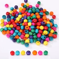 1050pcs Colored Wooden Beads, Large Hole Round Natural Wood Beads Bulk for Je