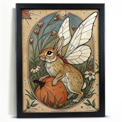 Easter Bunnny Rabbit with Wings and Egg Wall Bunny Gift 3 Art Print Poster Decor