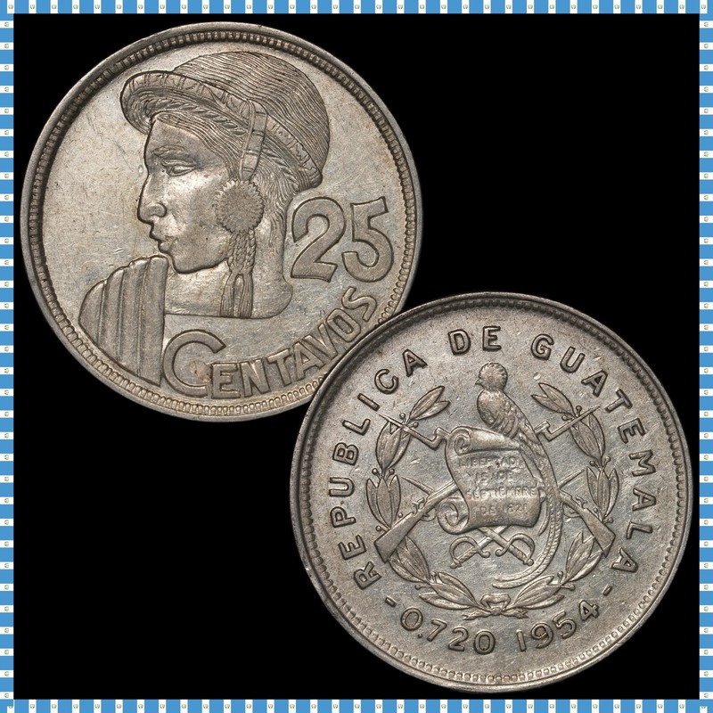Guatemala - 25 Centavos - 1954 - KM#258 - Silver .720 - 0.193 ASW