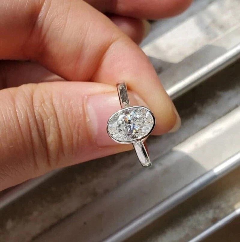 2Ct Oval Cut IGI Certified Lab Grown Diamond Solitaire Ring Solid 14k White Gold - Image 3 of 4