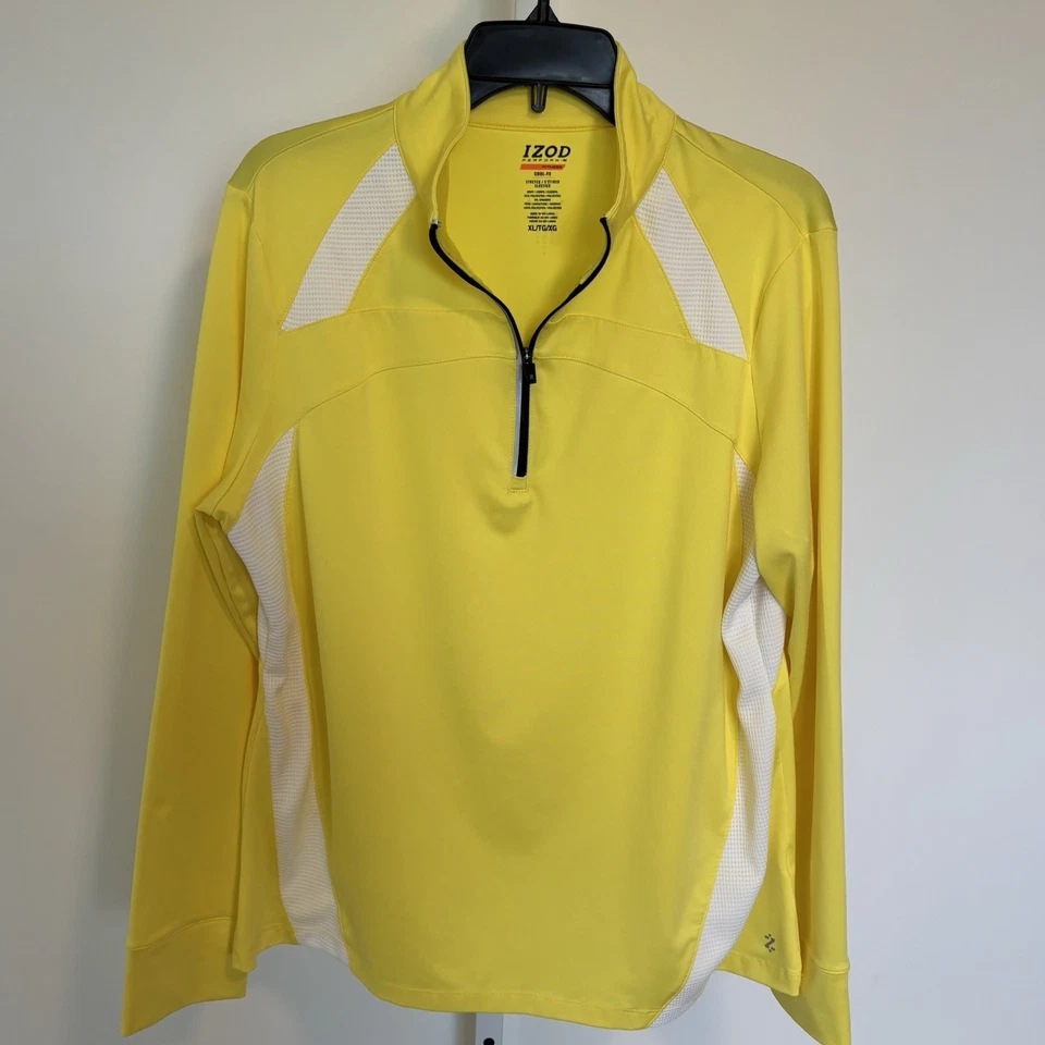 Pullover Izod Performance Cool-FX elástico 1/4 cremallera amarillo/blanco para mujer XL Foto 2 de 4