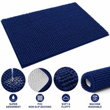 Tapis De Bain En Chenille Smiry Extra Doux Antidérapant 50 x 80cm Bleu Marine