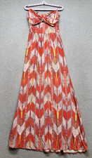 GUESS Women Dress M Red Geometric Maxi Strapless Bandeau Sleeveless