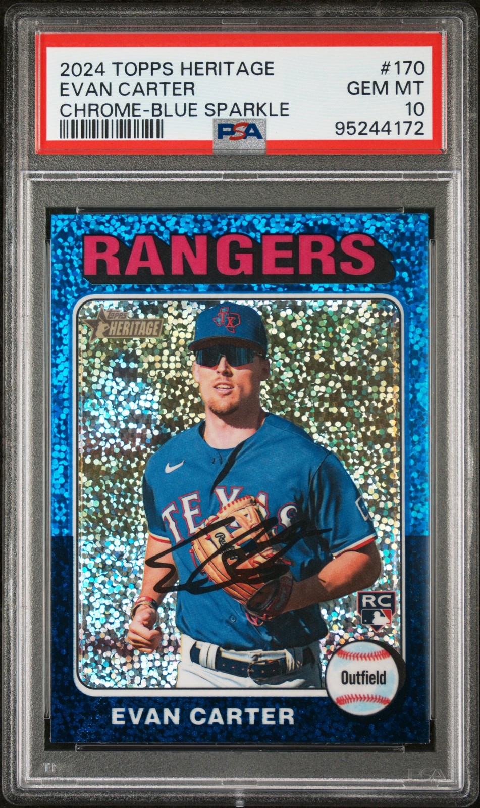 2024 Topps Heritage Chrome-Blue Sparkle Evan Carter #170 PSA 10