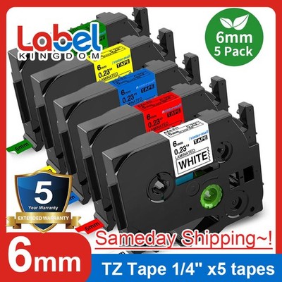 TZ-211 TZe-211 PT-D210 5Pk Replace Label Maker Tape 6mm for Brother P-Touch