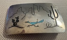 Navaho silver inlaid turquoise belt buckle