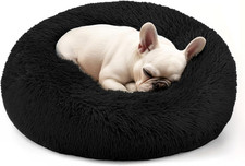 Cama para perro y gato 20in redonda mullida lavable donut calmante negra