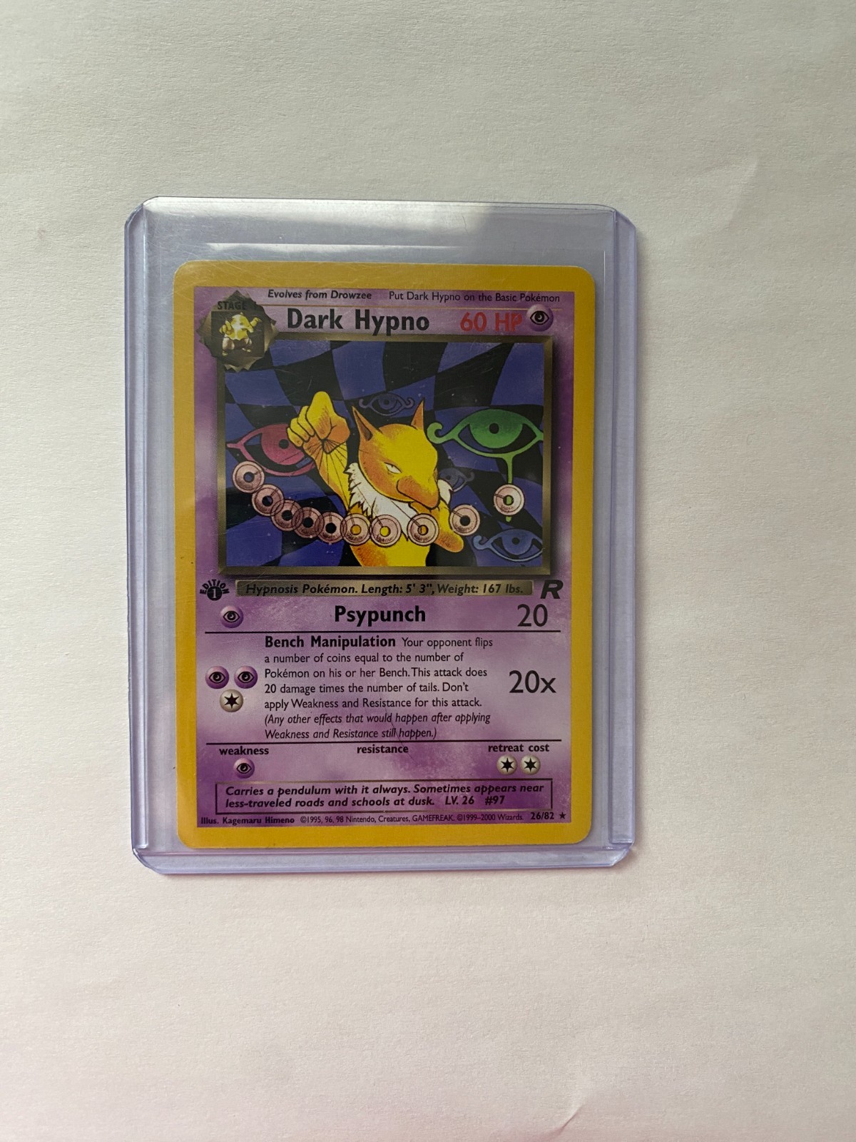 Vintage First Edition and Near Mint Dark Hypno 26/82 Team Rocket Regular 