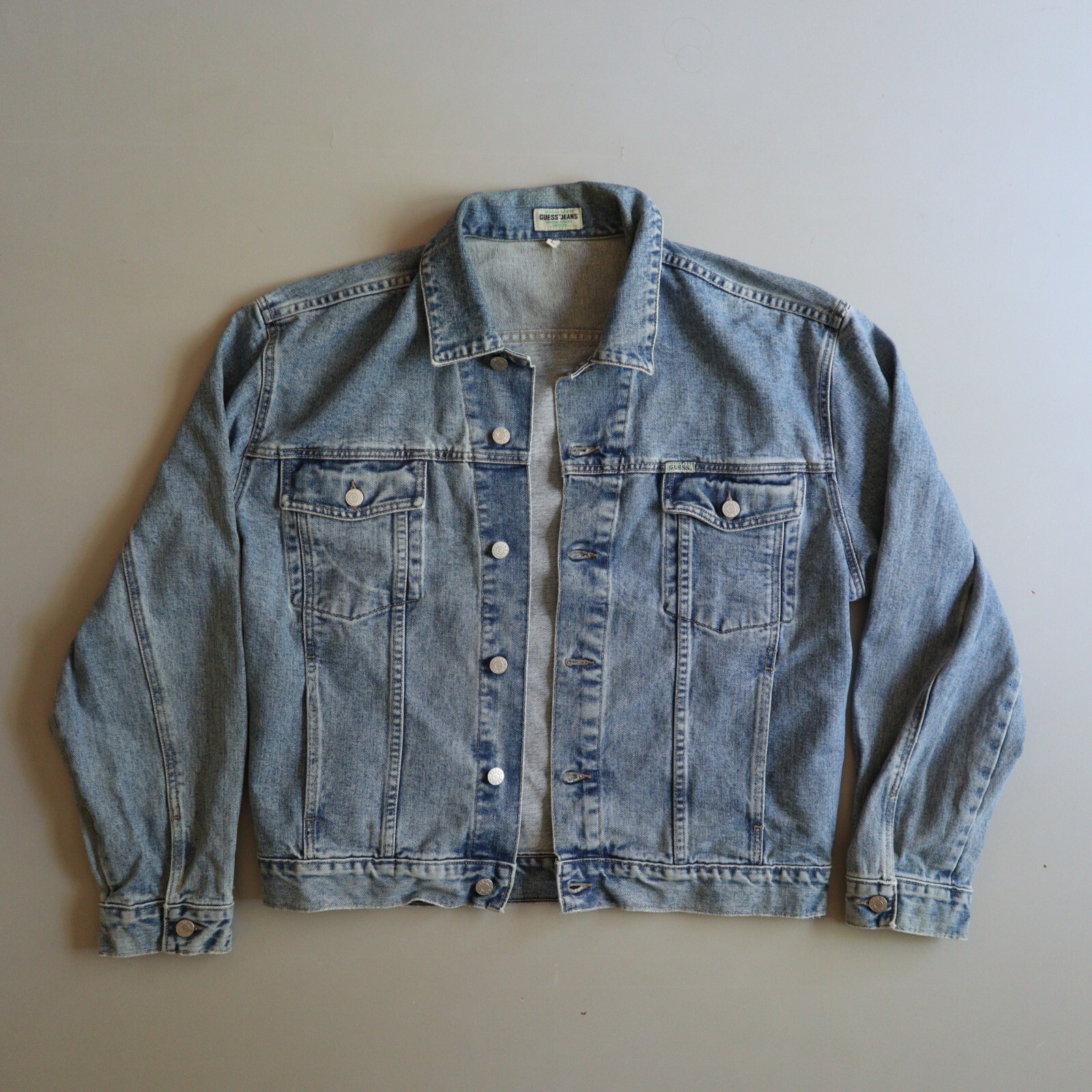 Vintage Guess Denim Trucker Jacket Mens Large L Faded - Gem