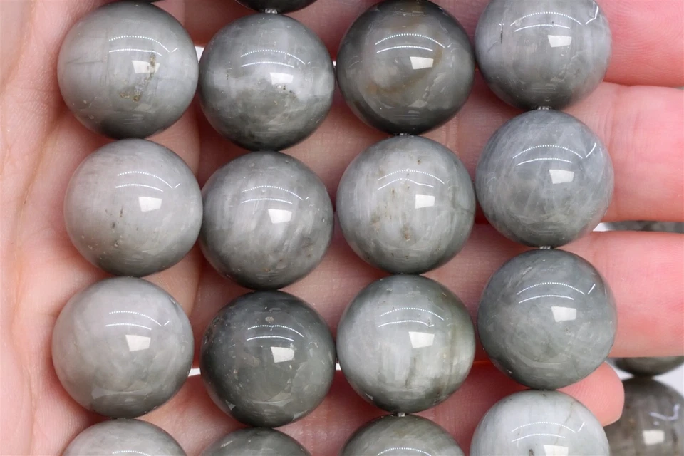 Cuentas redondas de crisoberilo gris claro natural genuino de 14 mm 7,5" Foto 3 de 3