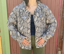 St John Gray Snake Print Athletic Ruffle Collar Drawstring Zip Up Jacket L