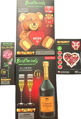 Brickcraft Valentines Day Gift 4 Pcs Building Set/Champagne, Roses & Chocolates