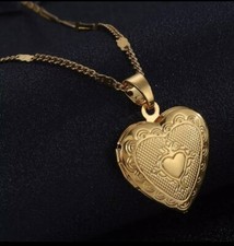 9k Gold Locket Pendant Double Heart Filled 20" Chain Necklace FREE Gift Box
