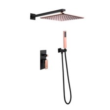 10'' Rose Gold&Black Brass Wall Mount Square Shower Head & Handheld Sprayer Set