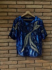 80s blue sequin blouse