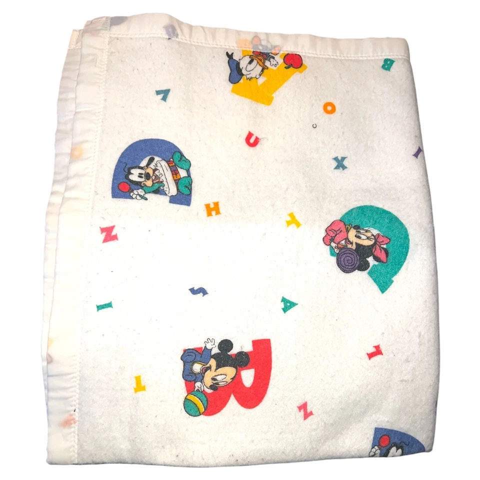 Manta de bebé vintage años 80 Disney Babies ABC poli acrílico Dundee blanco borde de nailon Foto 4 de 4