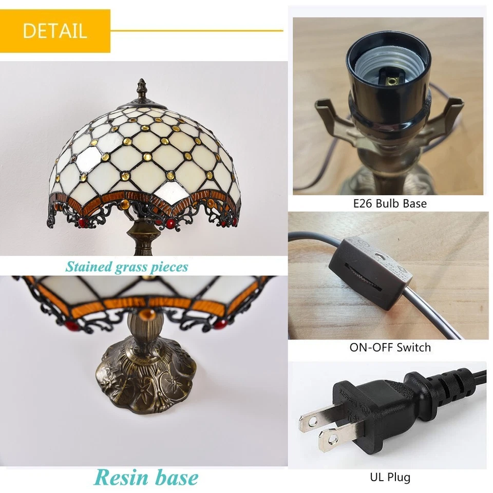 Tiffany style Stained Glass Bedside Desk lamp Vintage Shade Table Lamp 18" Tall - Image 3 of 4