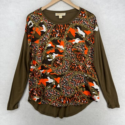 MICHAEL KORS Blouse M Chain Camo Rayon Blend Scoop Neck