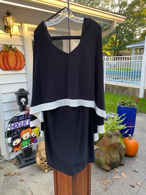 SL Fashions New York LITTLE BLACK DRESS Women's XL WHITE TRIM