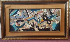 Edgar Stareck American Artist 1917-1987 Cityscape Mix Media Oil On Board 