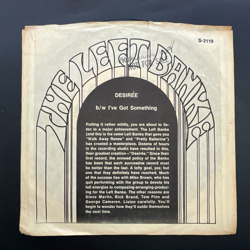 The Left Banke, Desiree / I've Got Something In Mind, Promo, 7" 45rpm, Vinyl NM - Picture 2 of 4