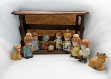 MCM Vintage Childrens Nativity Scene Porcelain Figures Hand Painted Musical Wood
