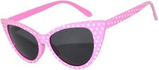 POLKA DOTS CAT EYE PINK FRAME WHITE DOTS SUNGLASSES SMOKE LENS WOMEN UVB UVA