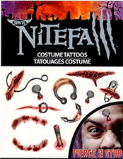Realistic Zombie TEMPORARY FAKE TATTOOS Walking Dead Horror Costume-PIERCED STAB