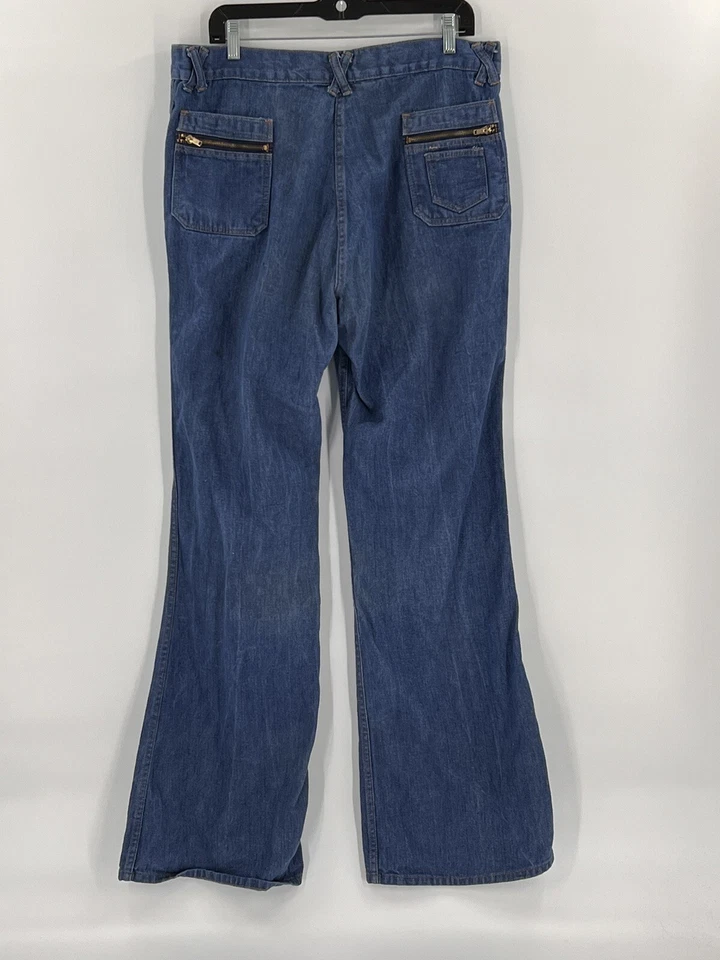 Jeans Vintage Royal Crown Azul Bolsillos con Cremallera Acampanados Pierna Ancha Talla 38 (37Wx35L) Foto 3 de 4