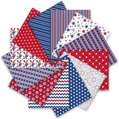 12Pcs Patriotic Cotton Fabric Bundles 18 x 22 Inch Star Firework Fat Quarters 4t