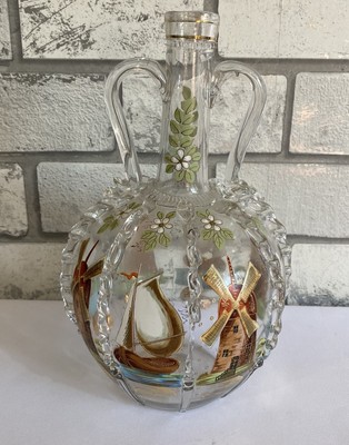  Mid Century italienische oder böhmische handbemalte Kunstglasvase   10 Zoll hoch  