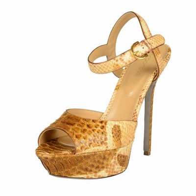 Sergio Rossi Python Skin High Heel Platform Sandals Shoes 10
