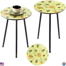 2 Packs Metal Mosaic Round Side Table 13.2" Small Outdoor Patio Round Accent