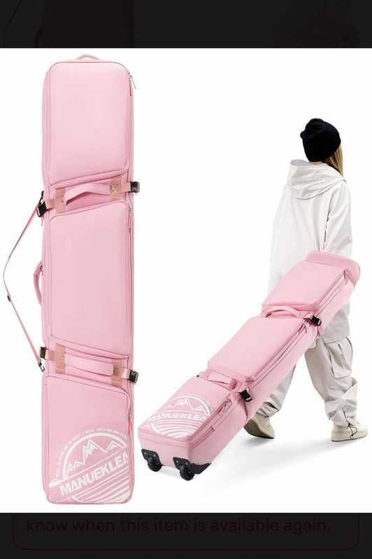 MANUEKLEA Pink rolling ski Bag w/ Wheels Carry Handle, Zip Closure