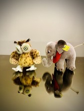 Vintage Steiff Owl Elephant Plush Made in Germany Yellow Tag Lot