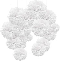 Hochzeitsdeko Vintage Lampions 24Er Pompons Weiß Seidenpapier Party Deko Taufe