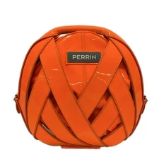Auth PERRIN Paris Pannier Bag - Orange Patent Leather Handbag