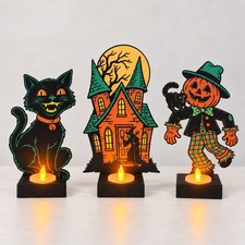 Retro Halloween Decorations Set of 3 Vintage 50/60s Style - LED Tealights