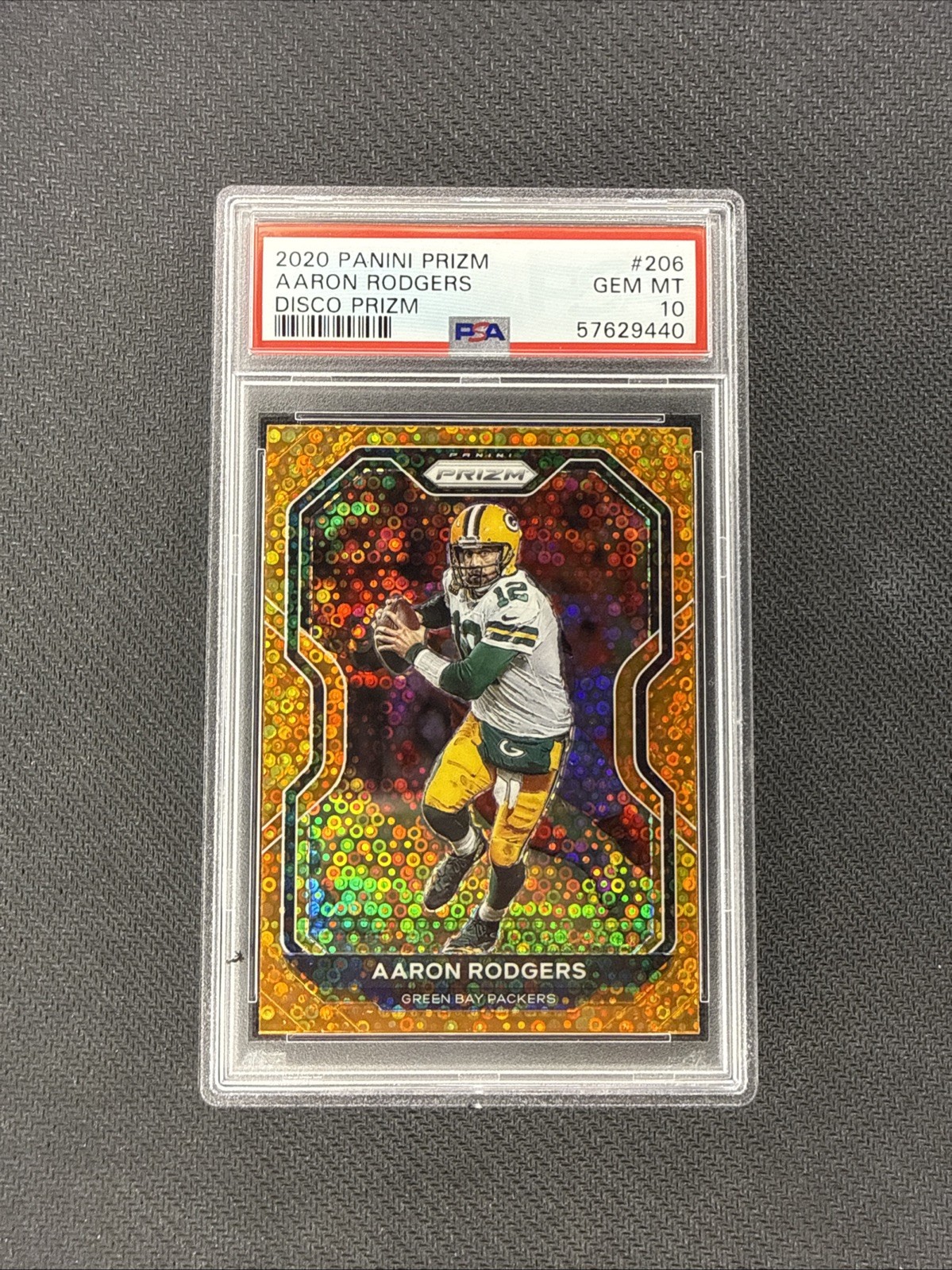 2020 Panini Prizm Aaron Rodgers Disco Prizm Orange #206 PSA 10 view 1