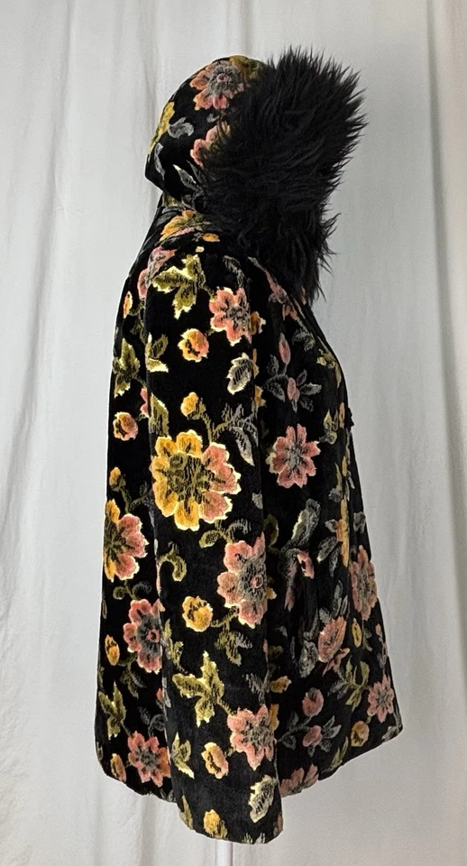 De Colección Mujer Floral Boho Alfombra Bolso Terciopelo Tapiz Forrado Chaqueta con Capucha S/M Esquí Foto 3 de 4