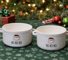 LOT of TWO (2) RAE DUNN ARTISAN COLLECTION HO HO HO SANTA Handled Souffle Bowl