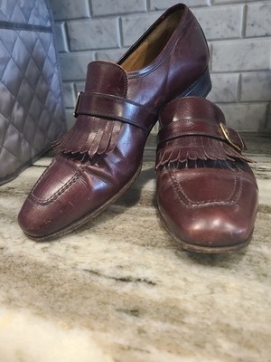 Vintage Gucci Monk Strap Kiltie Loafers 42.5 Burgundy Italy