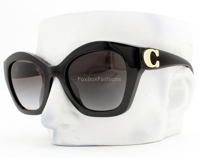 Coach Sunglasses Polished Black Shiny Gold Logo HC 8421U 50023C with Case