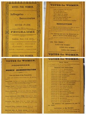 Stimmen für Frauen Hyde Park Programm 1908 Replik Suffragette WSPU kostenloser Versand