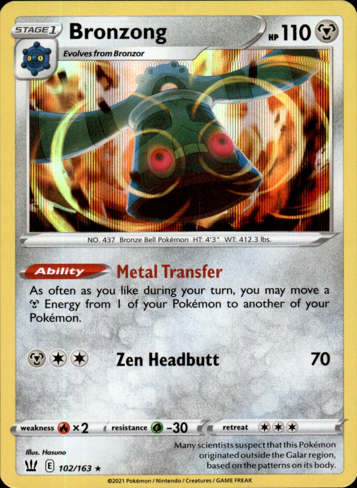 Bronzong 102/163 Holo Rare - Pokemon SWSH05: Battle Styles 102/163 NM