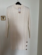 Image of BNWT TU Woman Cable Knit Style Jumper Dress Size 12 Ivory / Cream Pretty