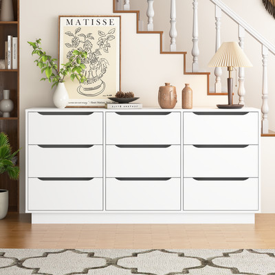 9 Drawer Dresser for Bedroom Large Floor Wood Dressers & Chest of Drawers 